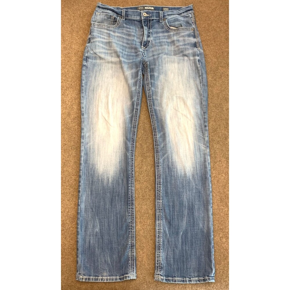 Buckle Men Jeans Straight Light Blue Distressed Wash
